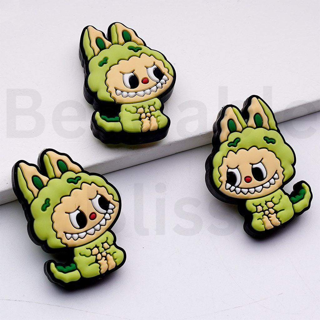 Cute Green Labub Monster Po Mar Silicone Focal Beads