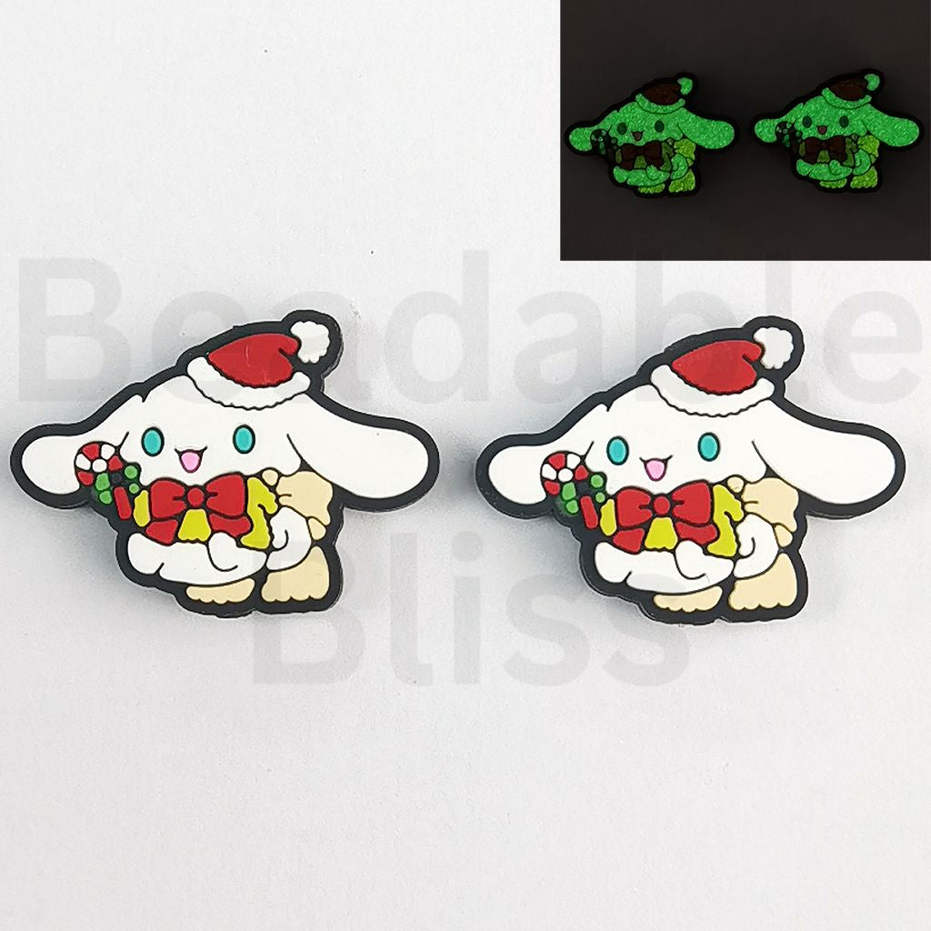 Luminous Cute Cinnamorol with Red Christmas Hat Silicone Focal Beads