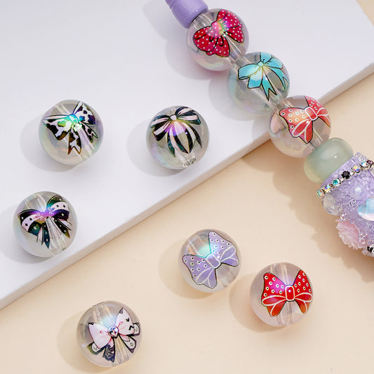 Shiny Colorful Multi Designs Bowknots Clear Round Acrylic Beads, Random Mix, 16MM