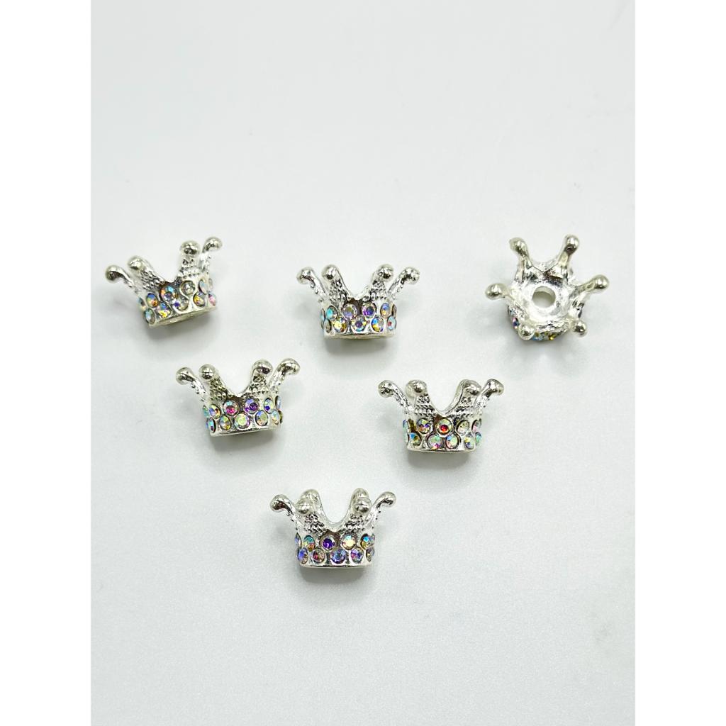 Bling Bling Alloy Metal Crown with Clear Rhinestones, 10mm