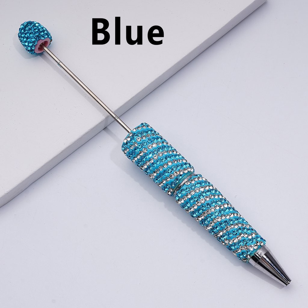 Beadable Clay Pens with Striola Oblique-Stripe Double Color Rhinestones Covered the Entire Pen