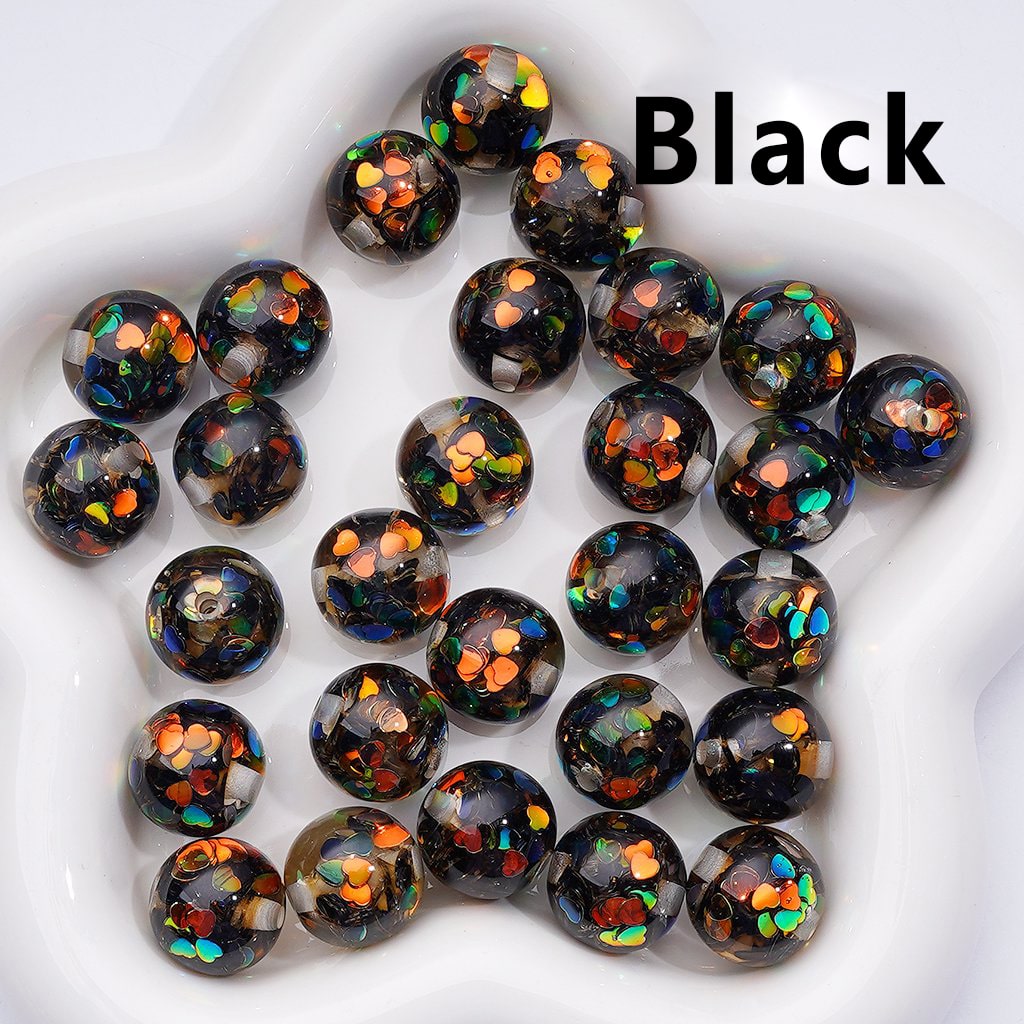 UV Coating Multi-Color Shiny Heart Flakes Inside Round Acrylic Beads, 16MM