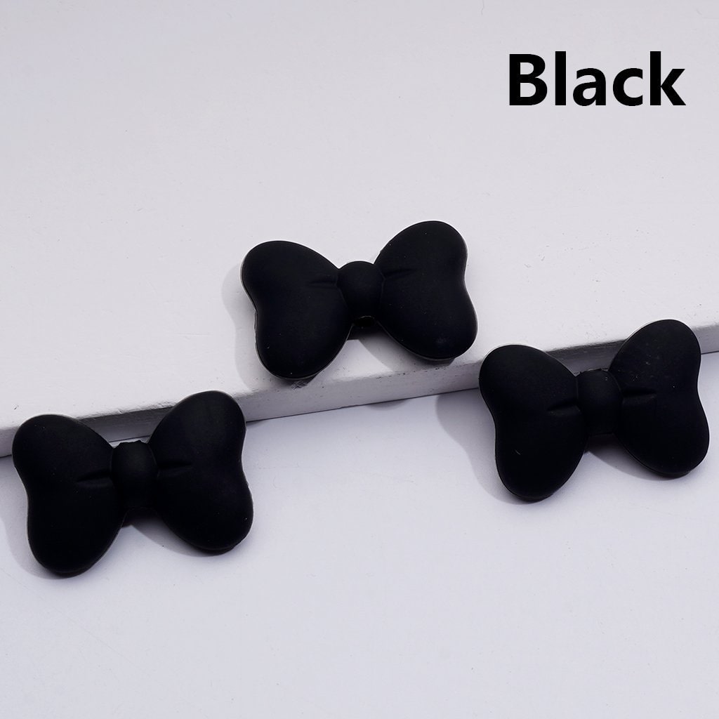3D Mini Cute Black Pink Bowknots Silicone Focal Beads