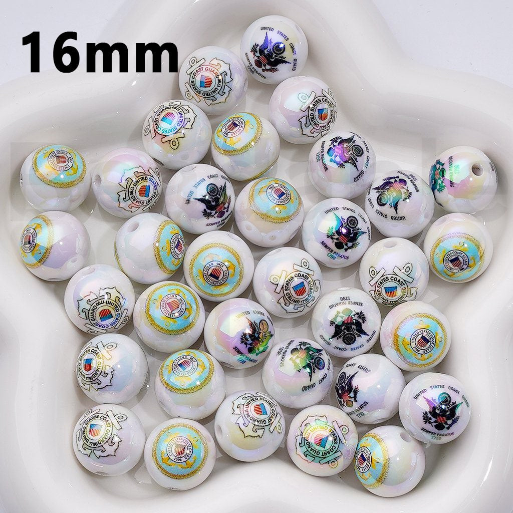 UV Coating USA America Coast Guar Acrylic Beads, 16MM, Random Mix