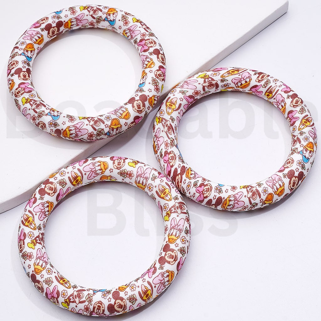 Micke Minni Mous Dais Donal Duc Plut Prints Silicone Ring Frame Bead Circle Round Soft Car Hanger Charm Loop 65mm