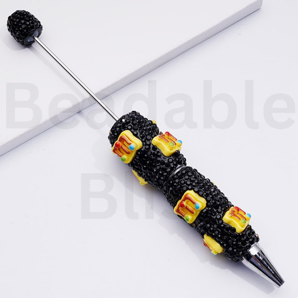Vivid M Chocolate Beans Black Rhinestones Clay Pens