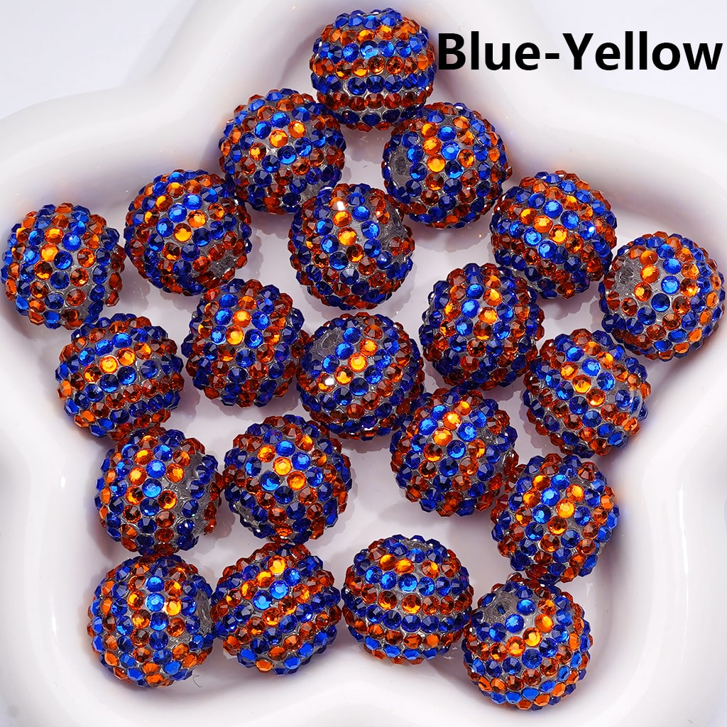 Double Color Shiny Rhinestones Stripes Round Acrylic Beads, 20MM