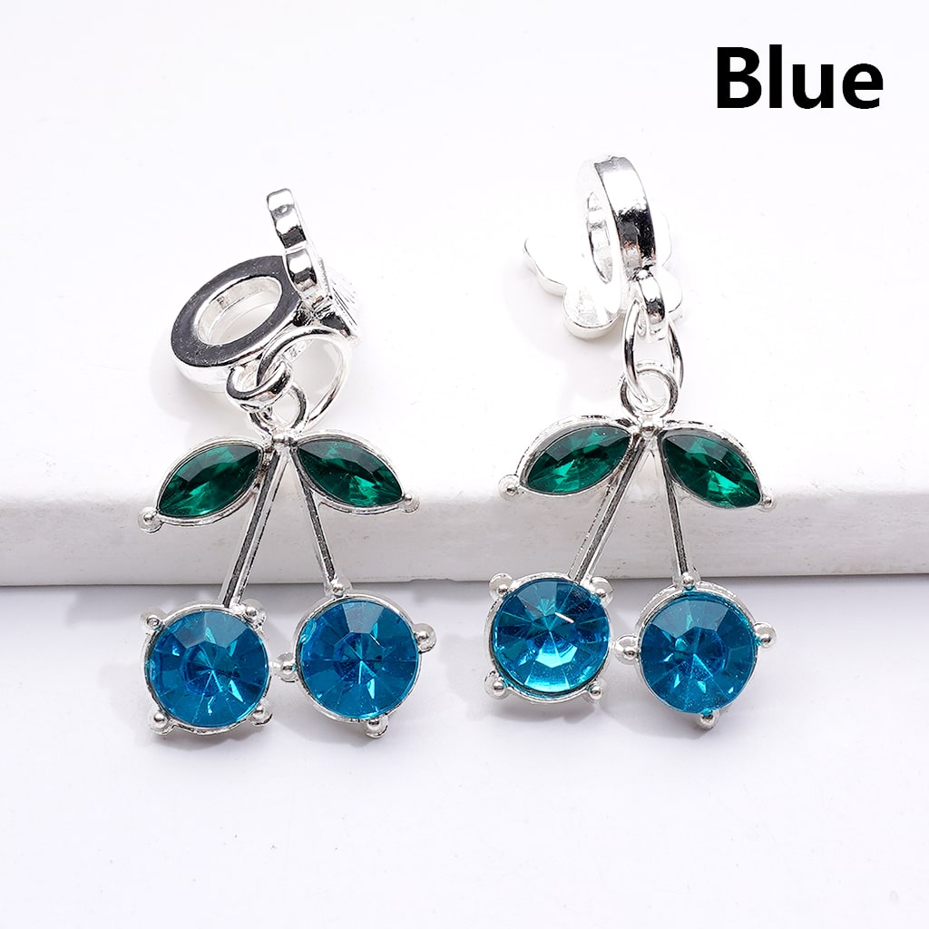 Alloy Bail Beads Dangle Charm Pendant Jewelry Accessories Butterfly Cherry Rhinestones Silver