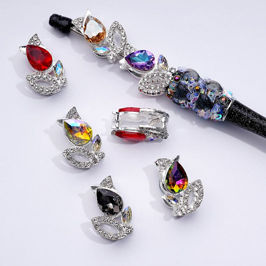 繊細なファンシーシルバー合金チューリップフラワービーズ、ミニクリア&カラフルなウォータードロップラインストーン付き、約27×17MM、ランダムミックス