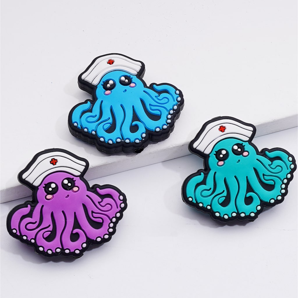 Colorful Octopus with Nurse Hat Silicone Focal Beads