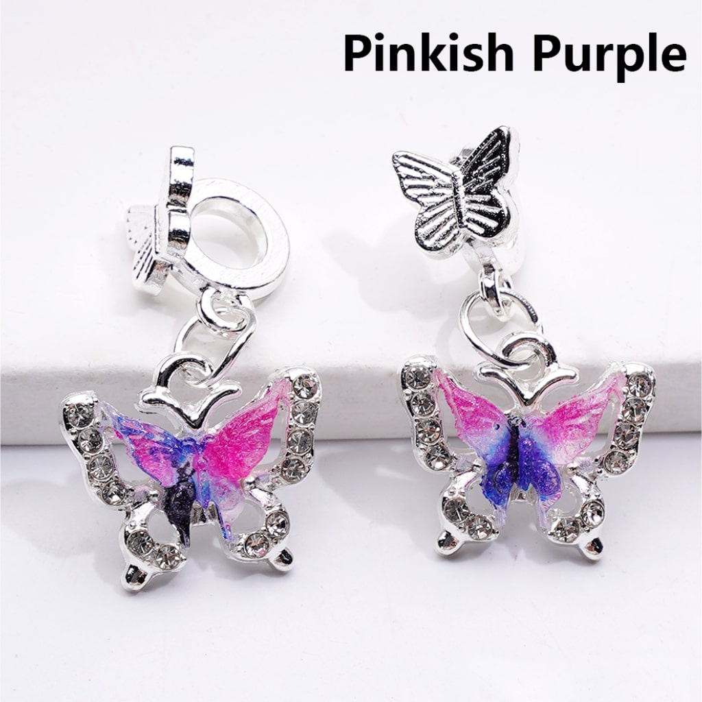 Alloy Bail Beads Dangle Charm Pendant Jewelry Accessories Double Color Butterfly Rhinestones Silver