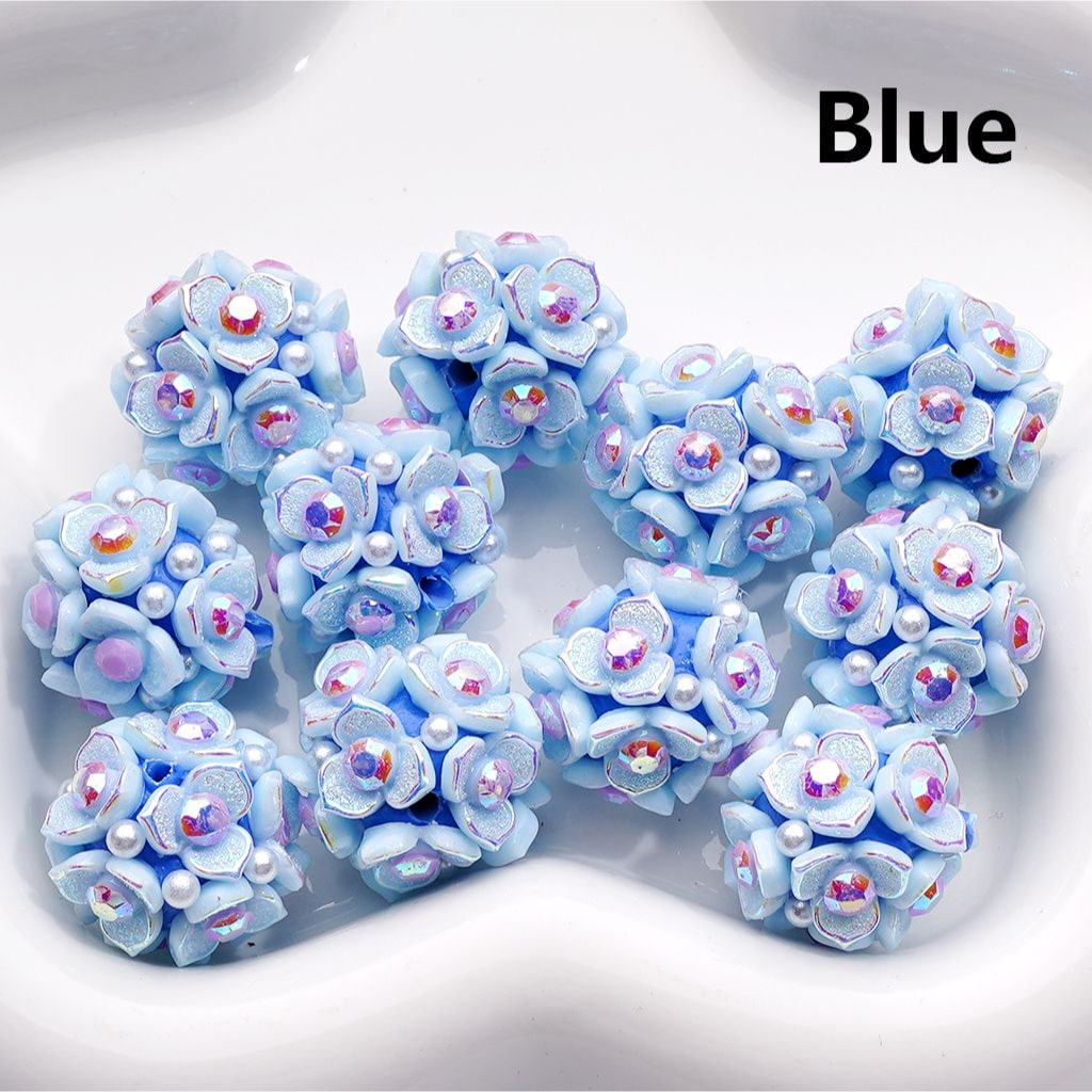 Clay Beads Shiny Cute Three-Petal Flower with Colorful Stamen White Pearls 20MM