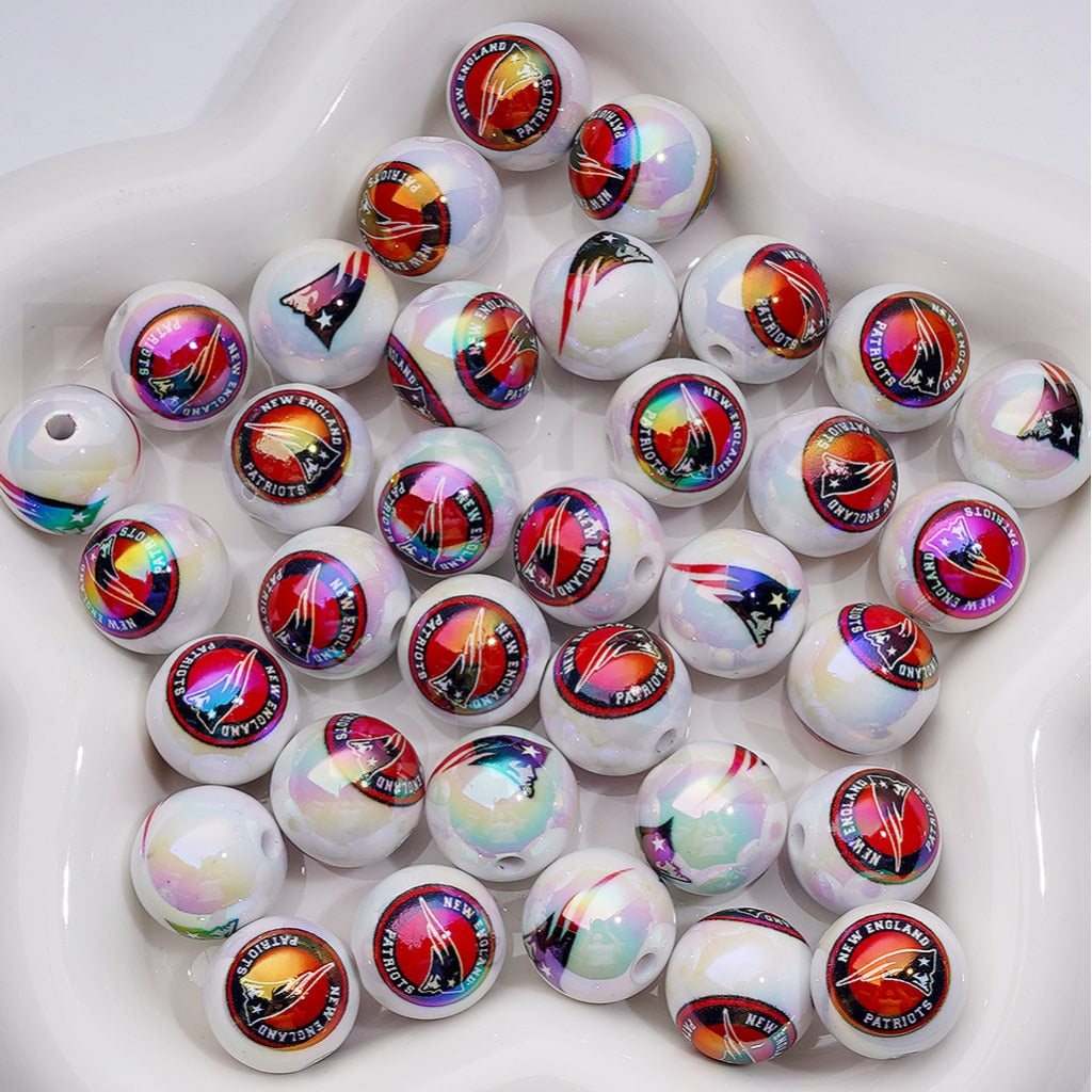 UV Coating USA American Football Teams NF Round Acrylic Beads, 16MM, Random Mix Teams and Single Team are Both Available to Choose