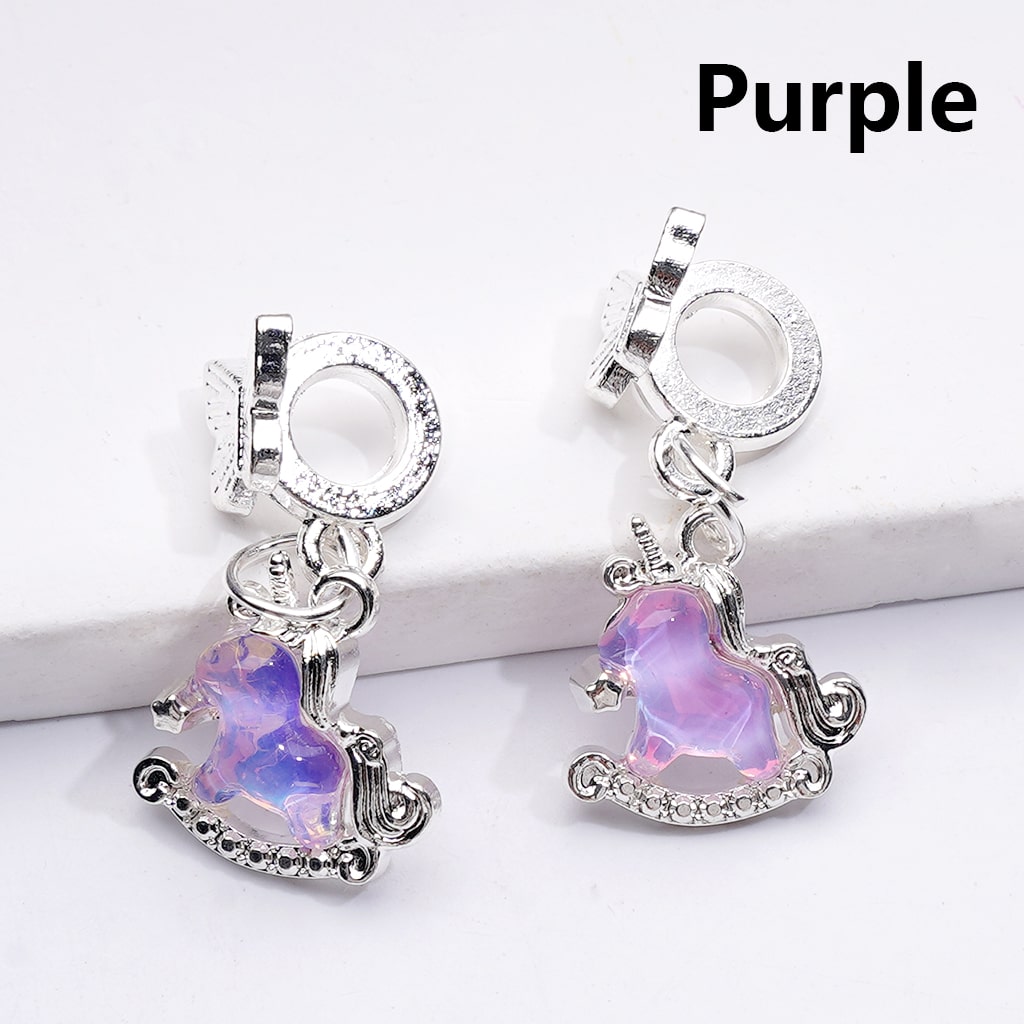 Alloy Bail Beads Dangle Charm Pendant Jewelry Accessories Unicorn Rhinestones Silver