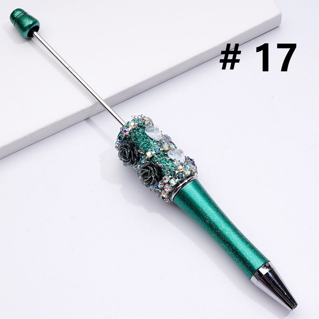 Luminous Beadable Pens with Mini Flower Shiny Rhinestones Chain Heart Diamond in Solid Colors