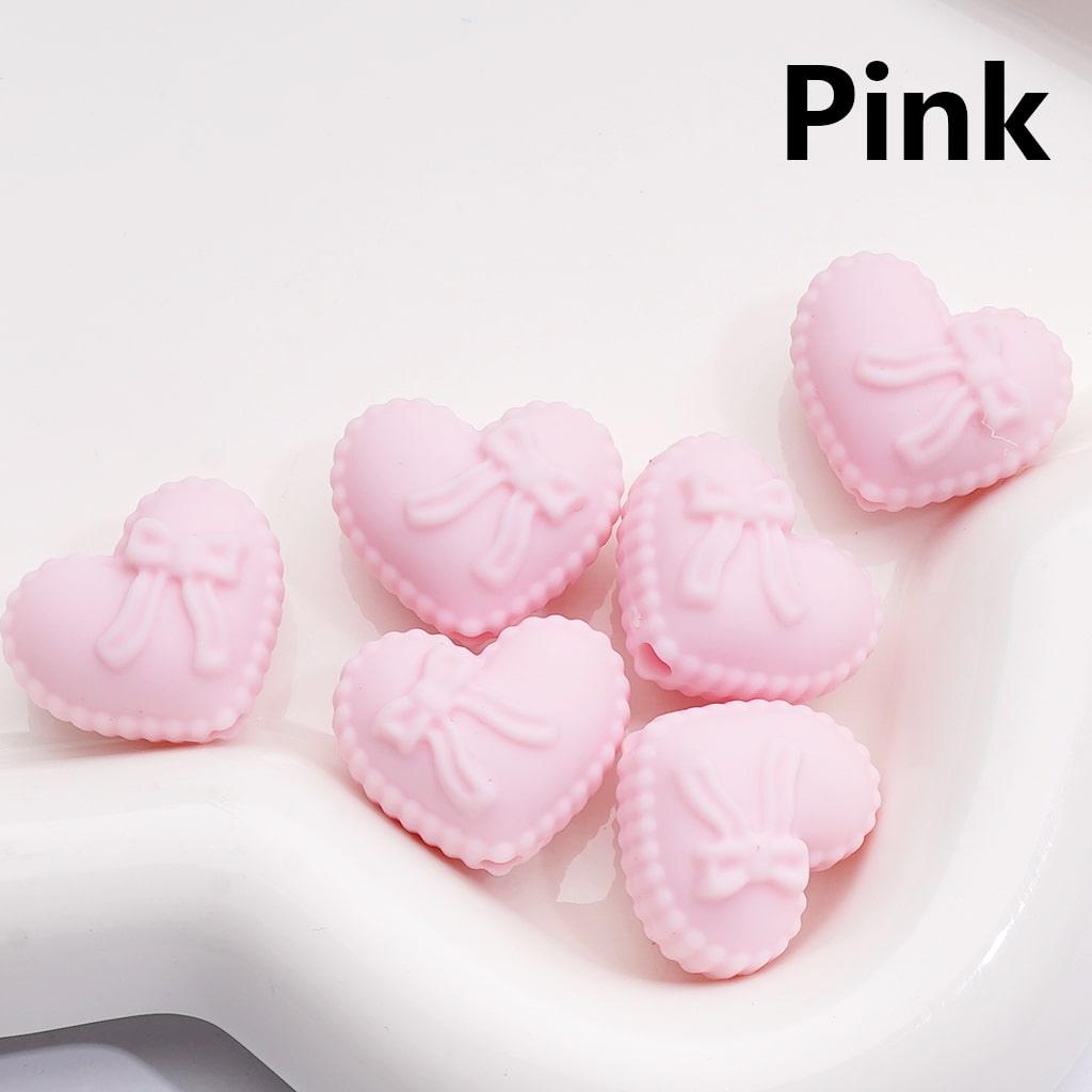 Acrylic Beads Rubber Coating Heart Shape with Bowknots, Multi-Color, 18*20MM (Single Color is av available for 200pcs(Whole Bag))