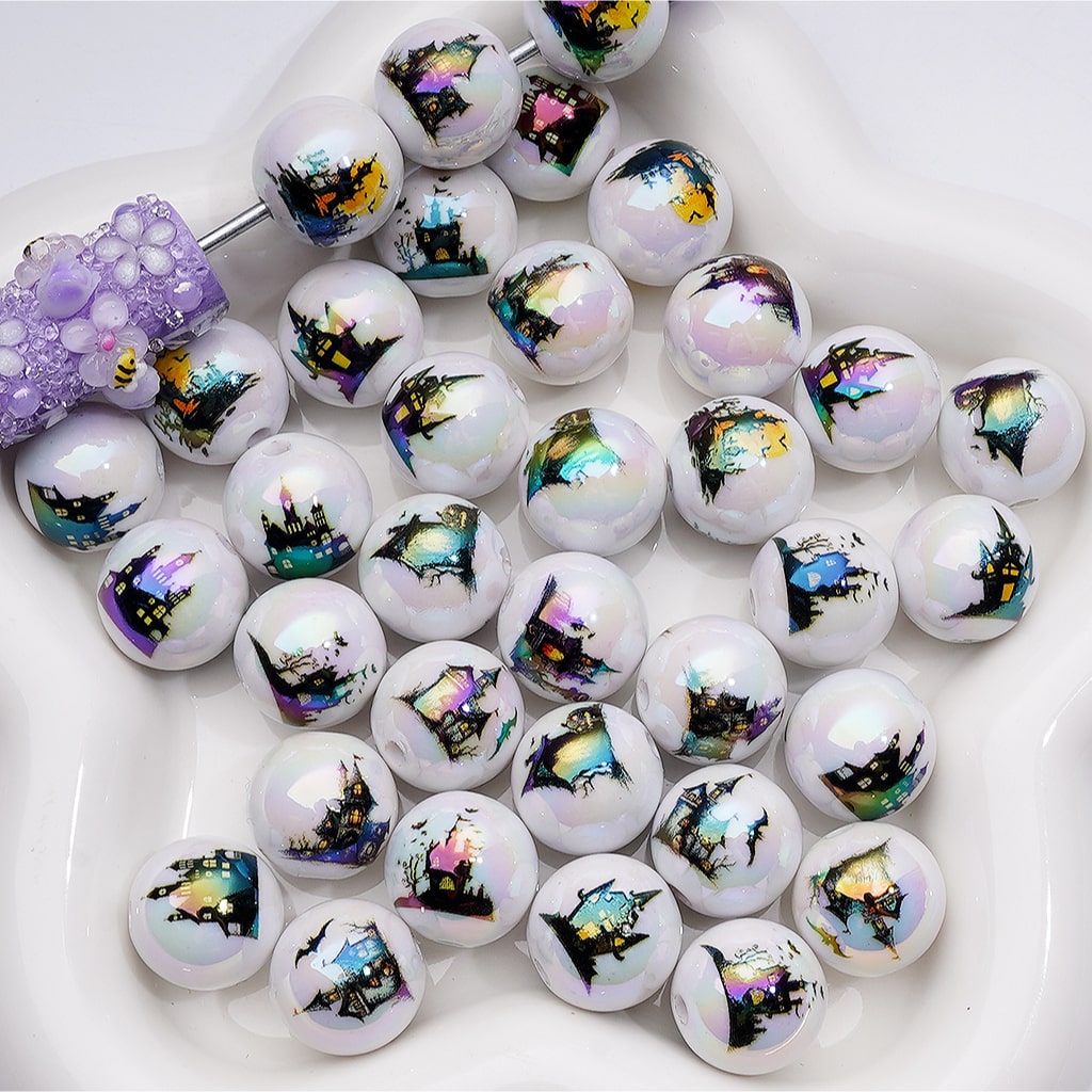 UV Coating Horror Halloween Round Acrylic Beads, 16MM
