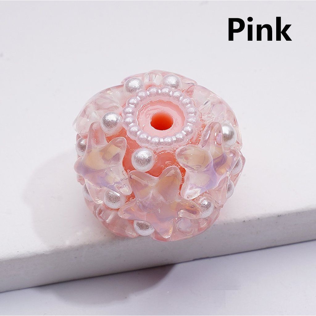 Multi-Color Shiny Stars White Pearls Round Acrylic Beads, 22*18MM