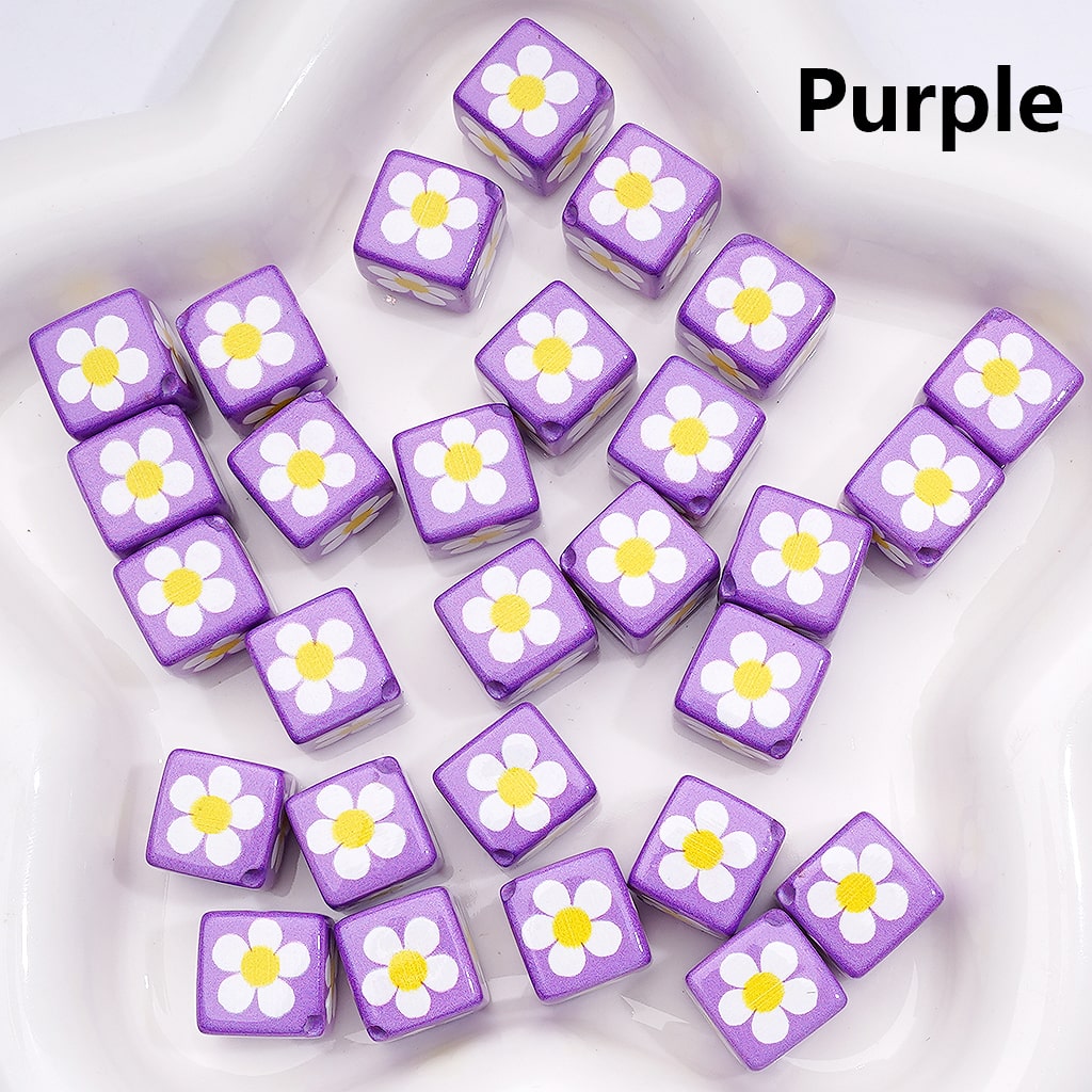 Square Cube Acrylic Beads Cute Mini Flowers Solid Color 12MM (Single Color is available for 200pcs(Whole Bag))