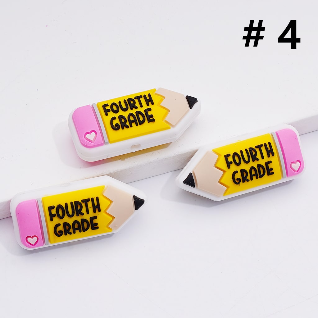 Mini Cute Pencil with Grade Symbol Silicone Focal Beads