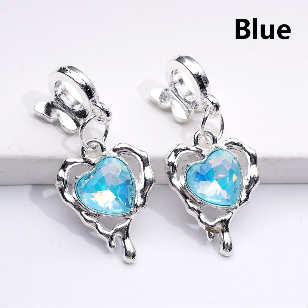 Alloy Bail Beads Dangle Charm Pendant Jewelry Accessories Butterfly Heart Rhinestones Silver
