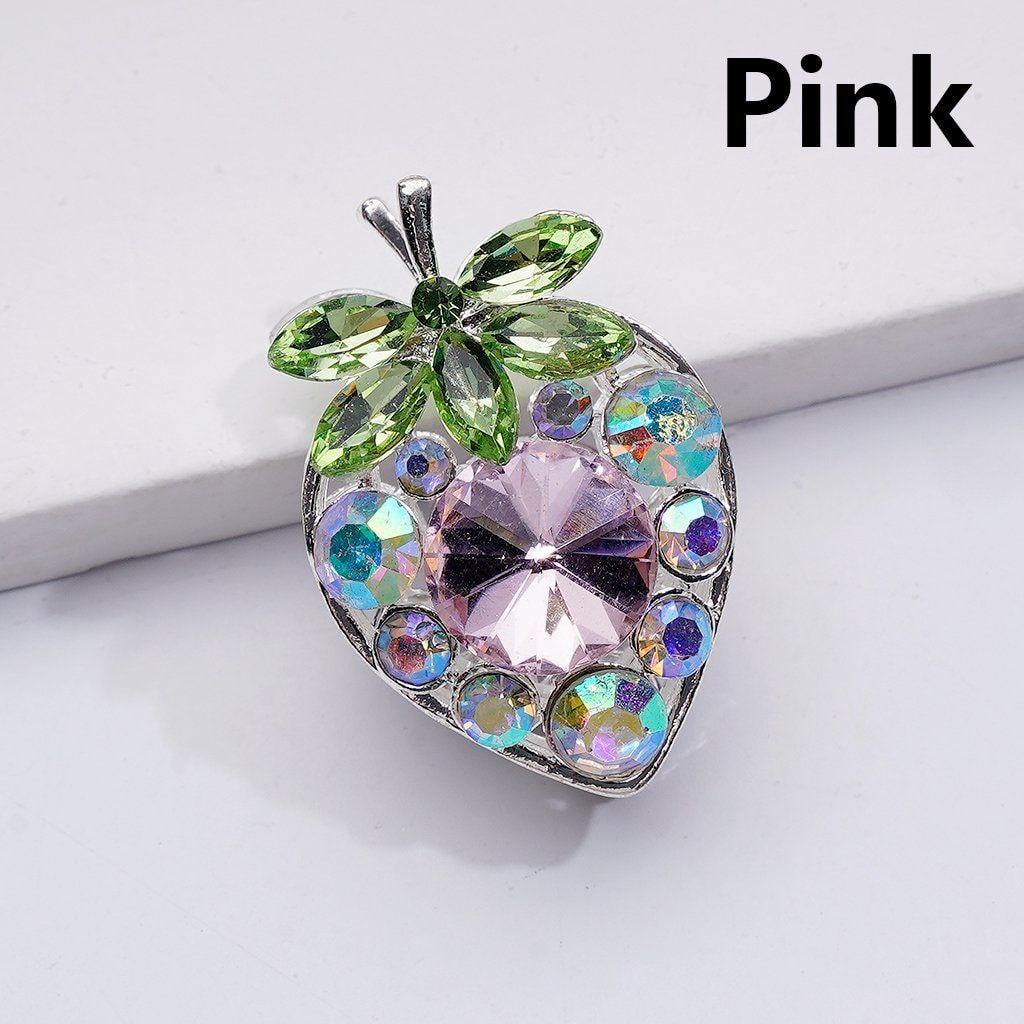 Fancy Silver Alloy Starwberry Beads with Multi-Color Cone Shape Green Leaf AB Rhinestones, 22*33MM