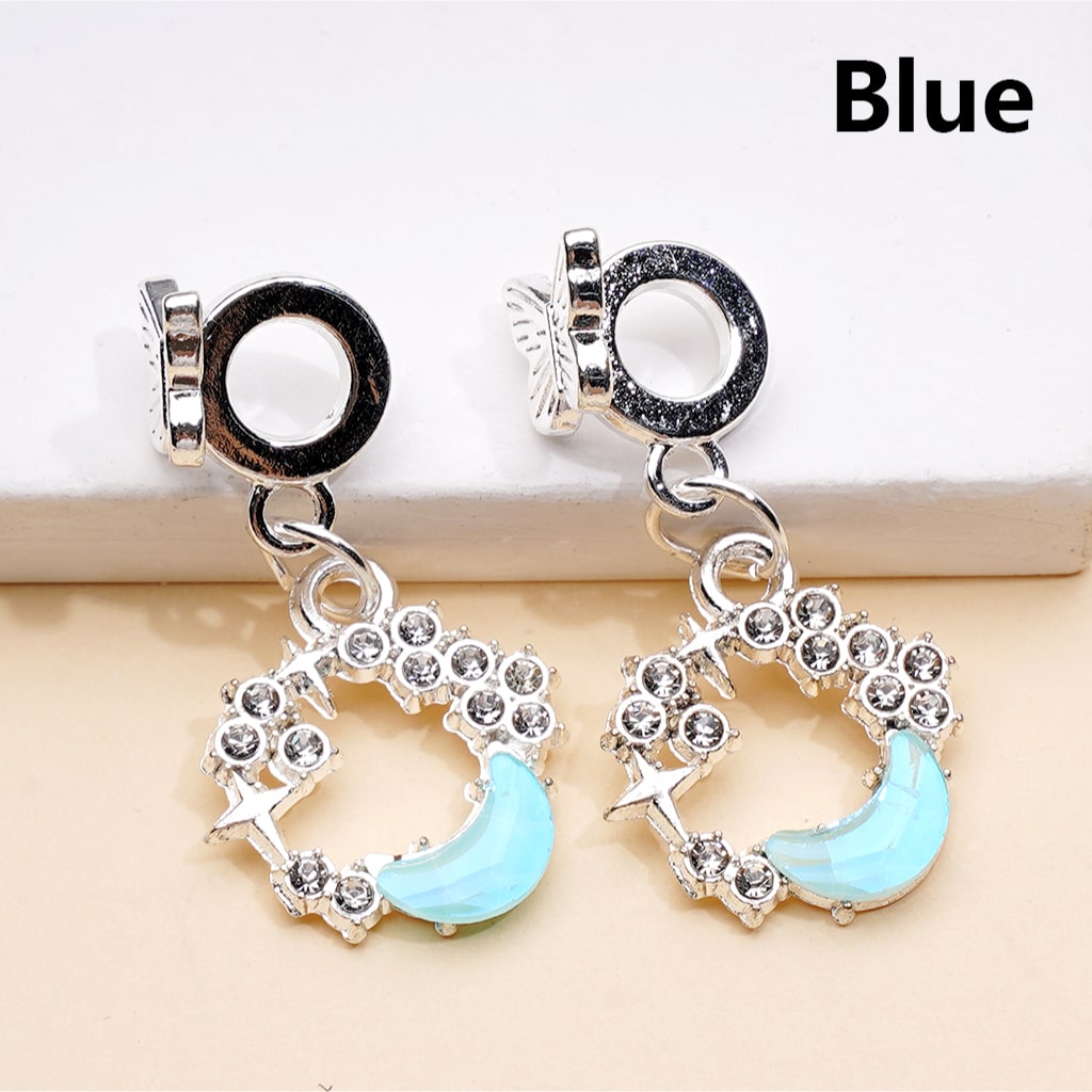 Alloy Bail Beads Dangle Charm Pendant Jewelry Accessories Butterfly Crescent Moon Rhinestones Silver