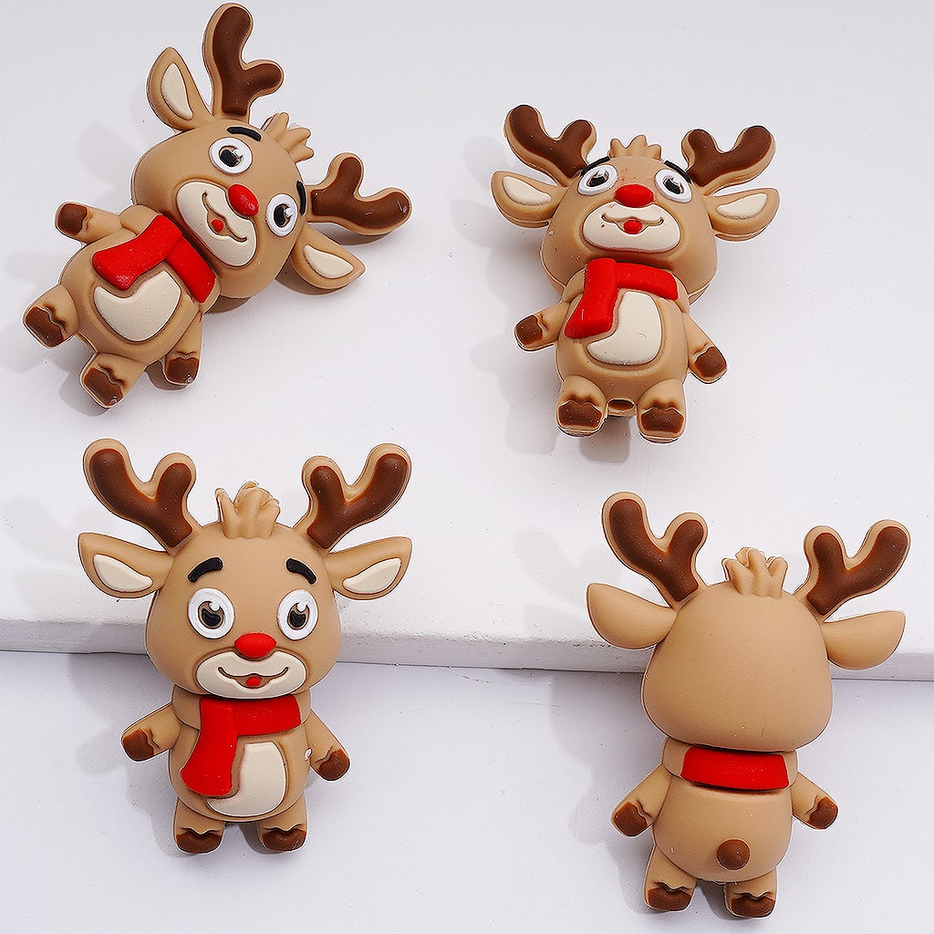 3D Christmas Series Elk Bell Hat Father Christmas Gift Silicone Focal Beads