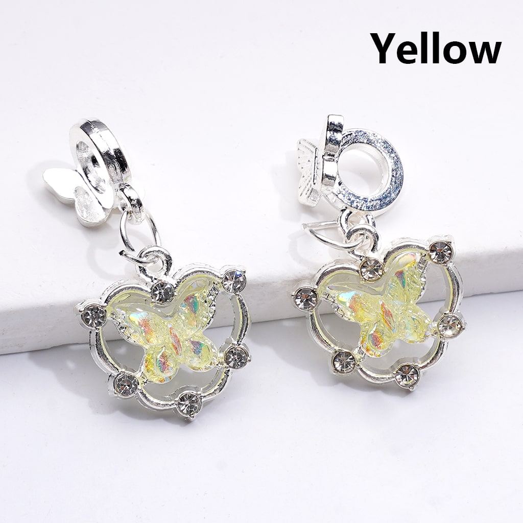 Alloy Bail Beads Dangle Charm Pendant Jewelry Accessories Butterfly Rhinestones Silver