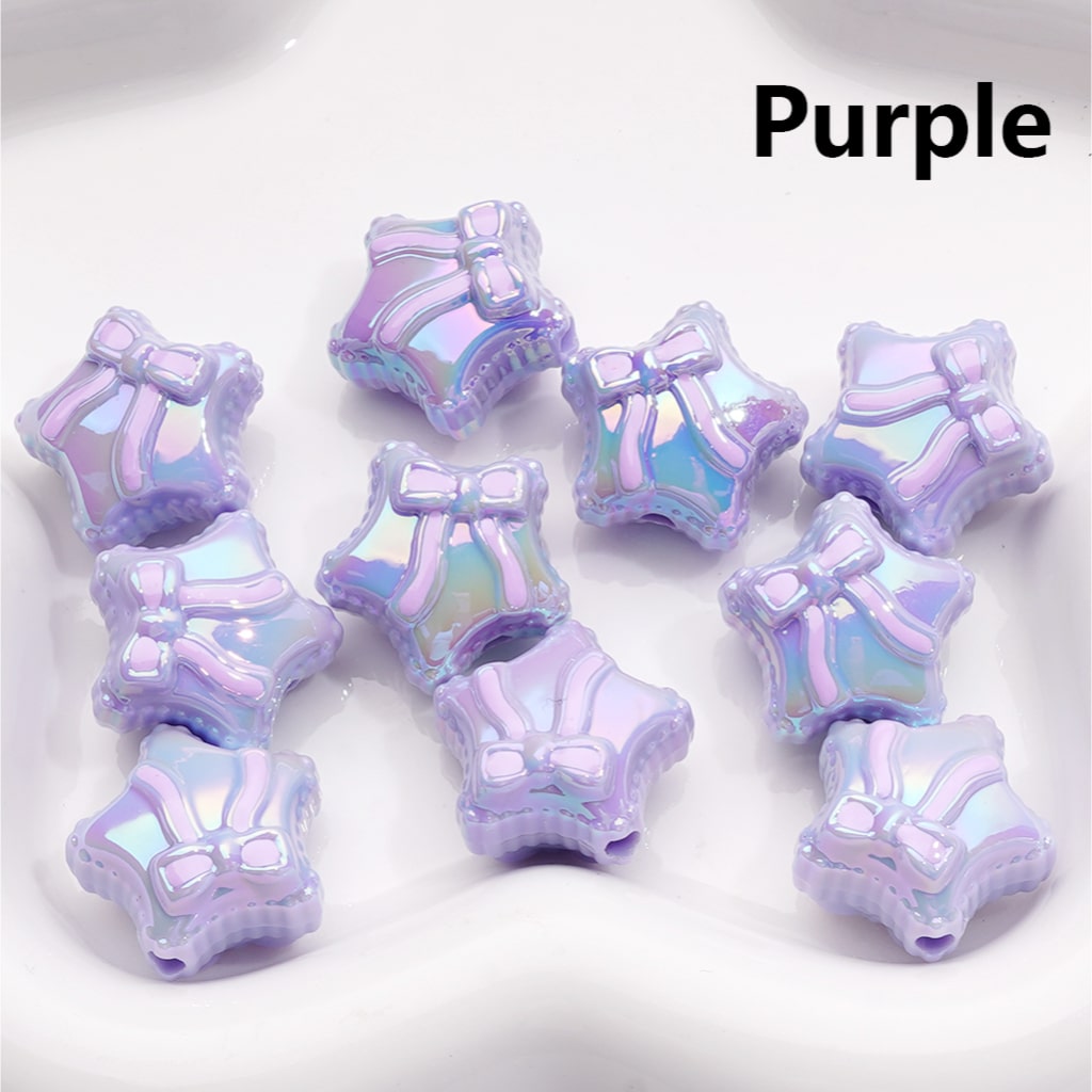 Acrylic Beads UV Coating Shiny Five-Pointed Star with Bowknots, Multi-Color, 20MM (Single Color is available for 200pcs(Whole Bag))