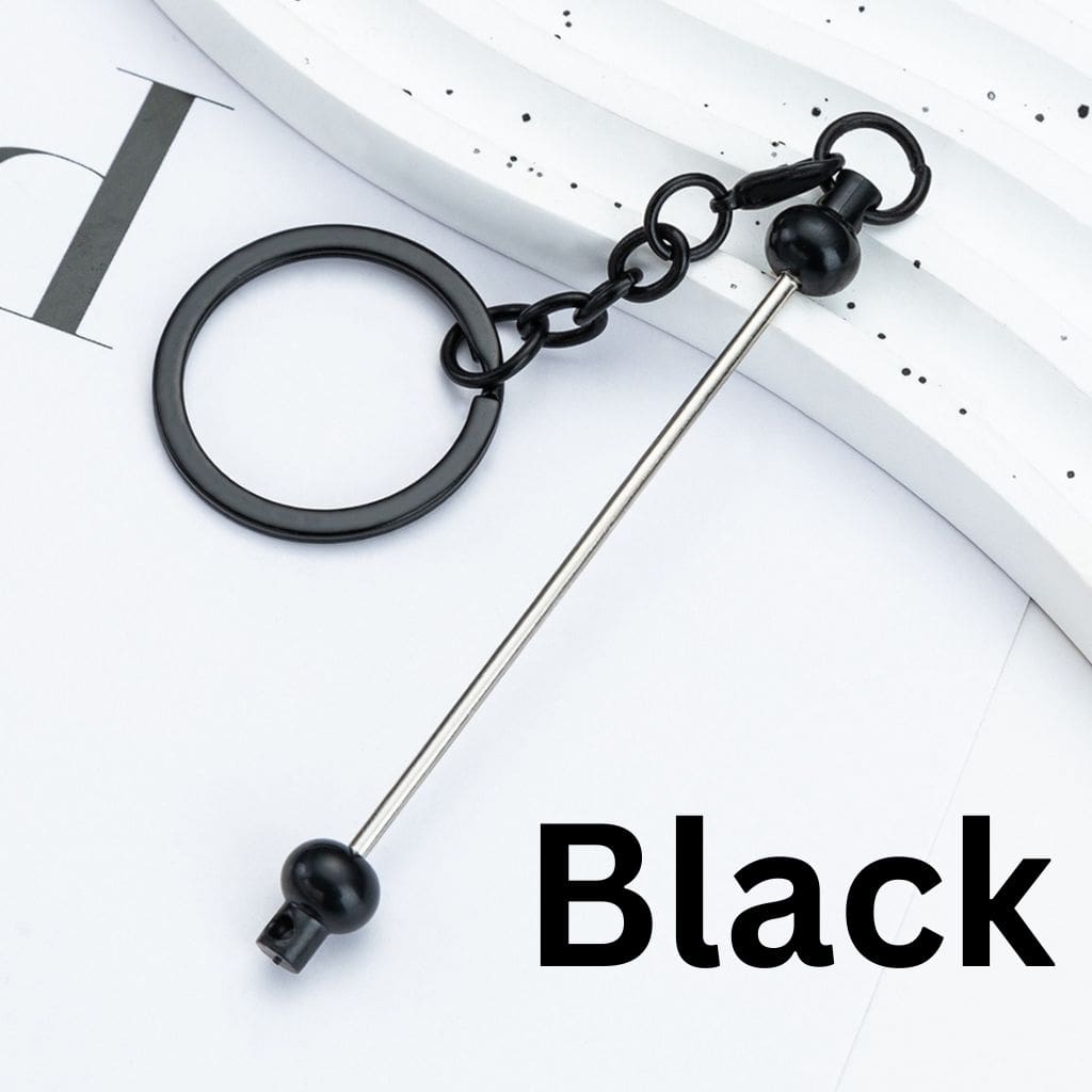 New Style DIY Beadable Metal Keychain with Bar in Solid Color, 153MM, the Small Ball is Plastic Material