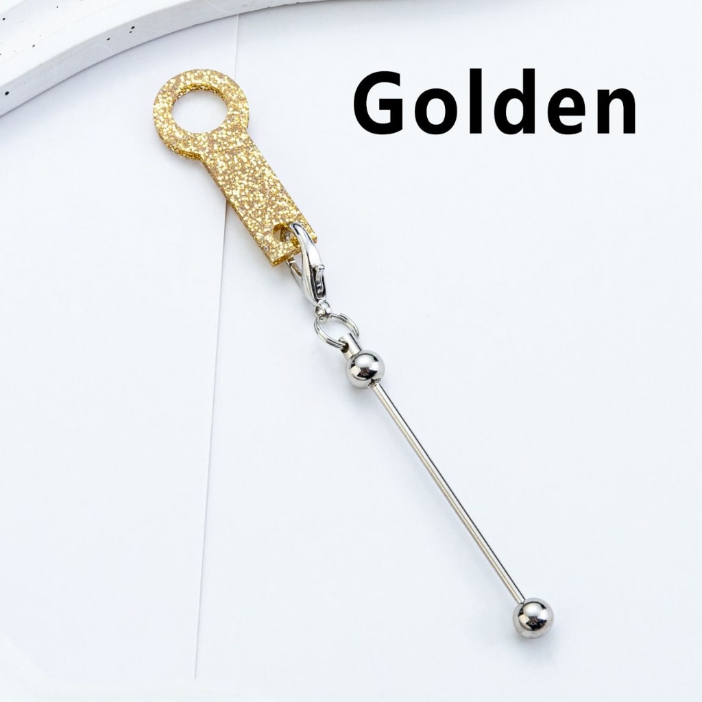 DIY Beadable Silver Metal Bar for Keychain with Carabiner Hook Plastic Long Ring Hoop on Cup's Straw, 120MM