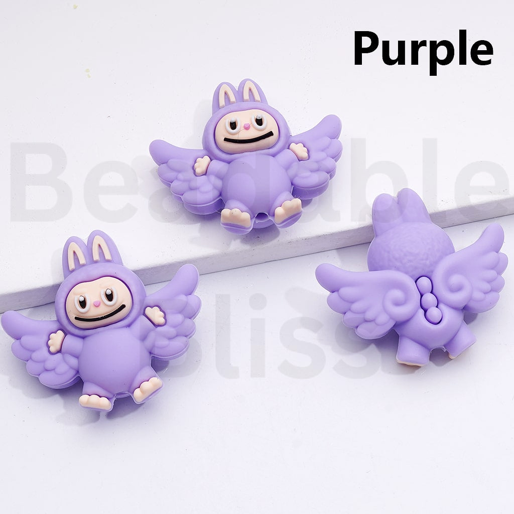 3D Cute Multi-Color Labub with Wings Silicone Focal Beads