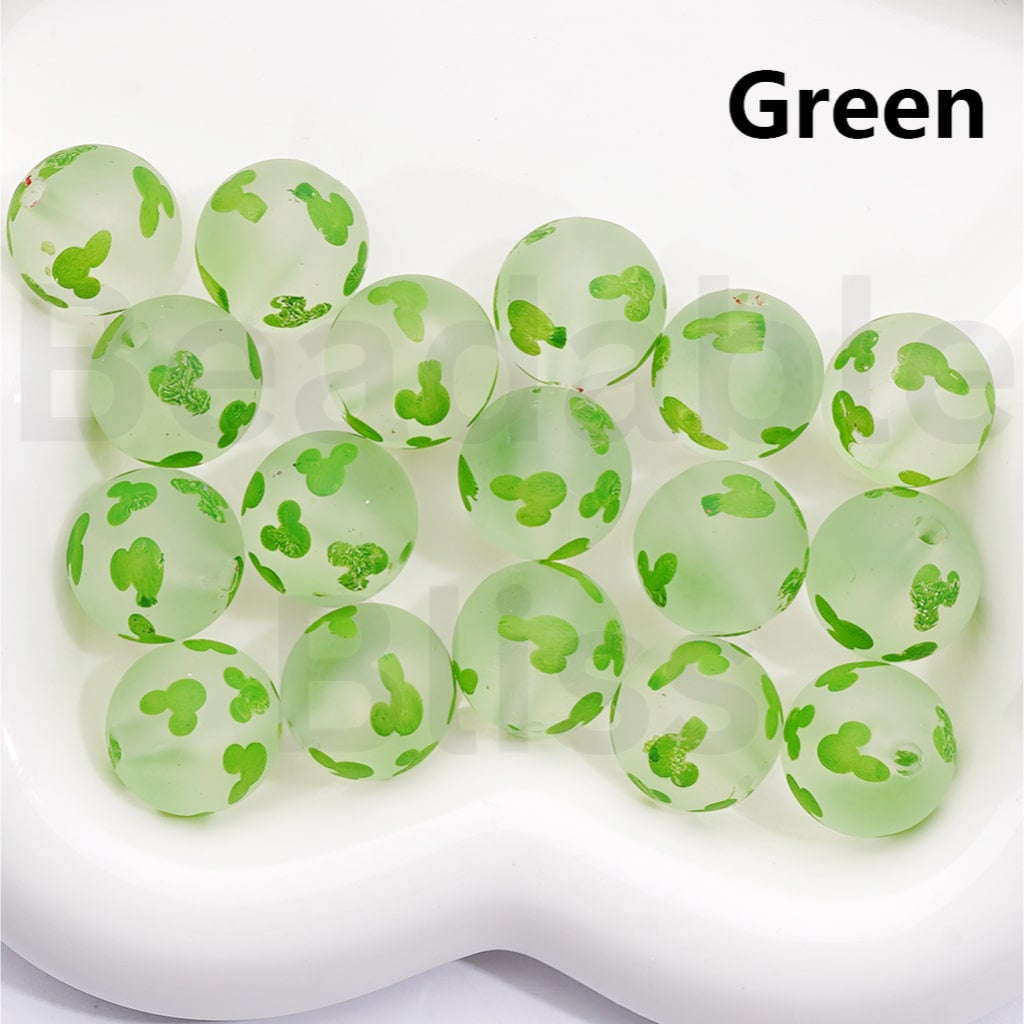Frosted Multi-Color Micke Mous Head Prints Round Acrylic Beads, 16MM (Single Color is available for 200pcs(Whole Bag))