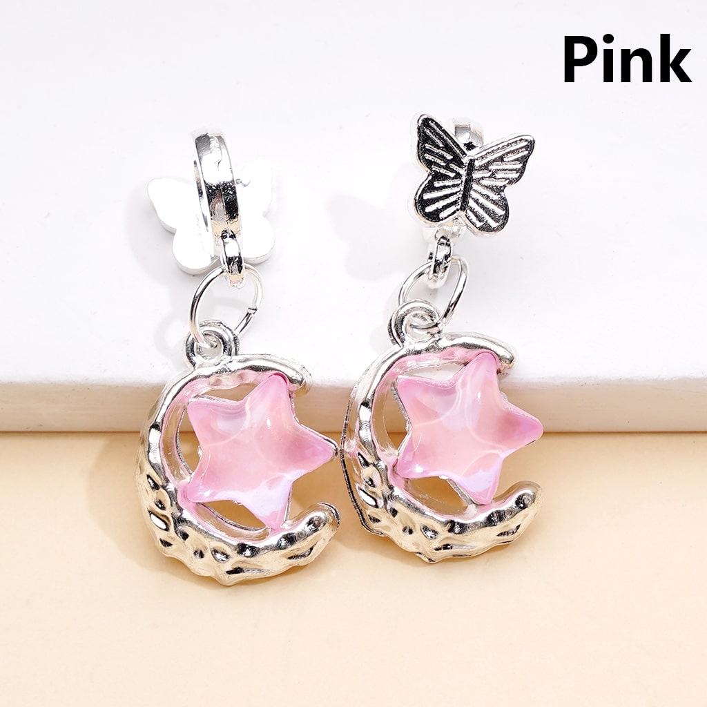 Alloy Bail Beads Dangle Charm Pendant Jewelry Accessories Butterfly Star Rhinestones Silver