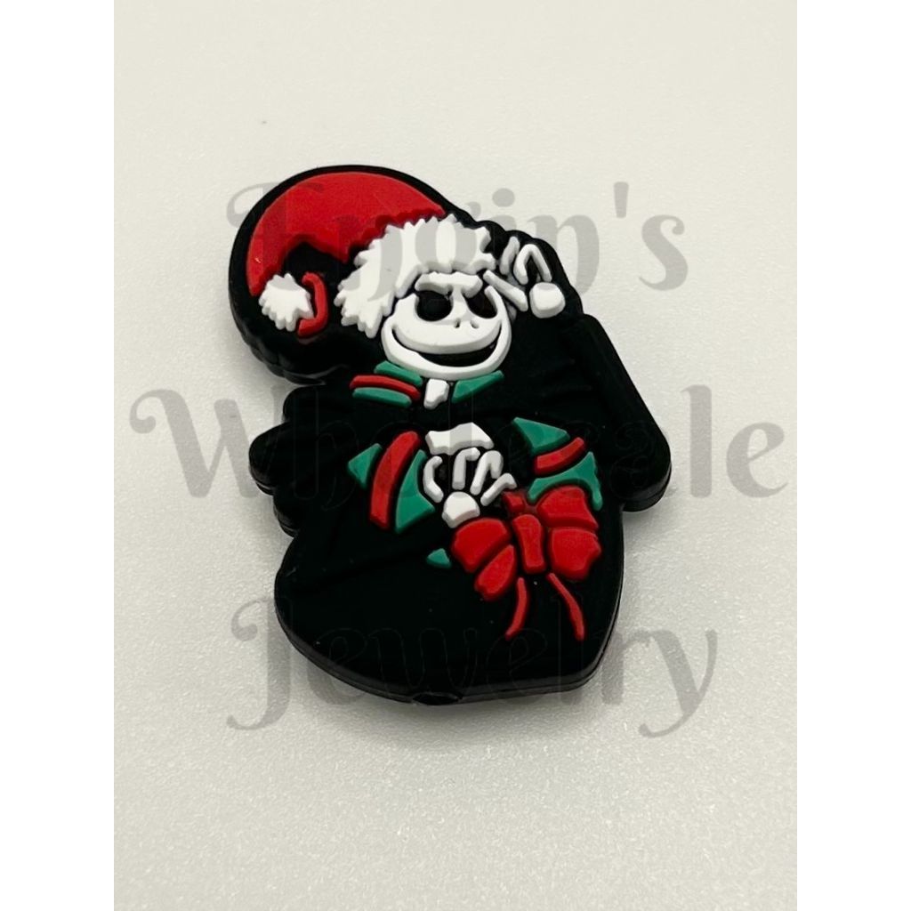 Christmas Jack with Red Ribbon Bowtie Silicone Focal Beads (Ship out in Around 4-6 Days after Ordering)