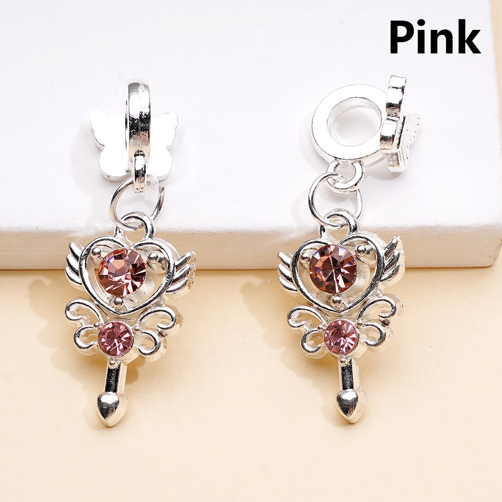 Alloy Bail Beads Dangle Charm Pendant Jewelry Accessories Butterfly Heart Goddess of Love Arrow Shiny Rhinestones Silver