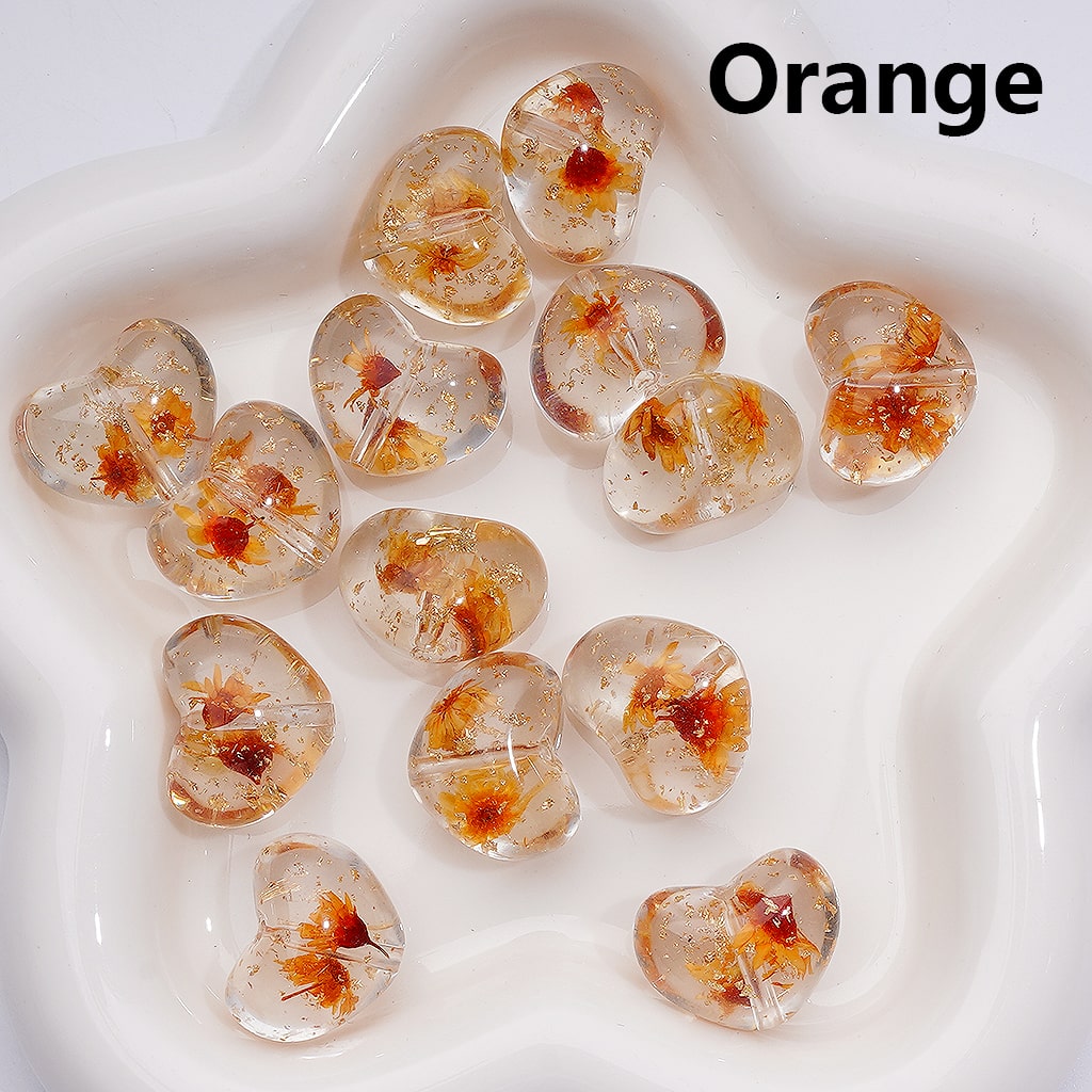 Multi-Color Dried Flowers Gold Foil Paper Inside Clear Heart Acrylic Beads, 20MM (Single Color is available for 200pcs(Whole bag))