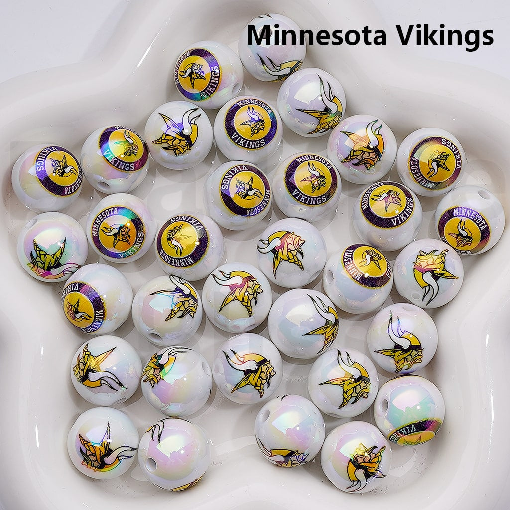 UV Coating USA American Football Teams NF Round Acrylic Beads, 16MM, Random Mix Teams and Single Team are Both Available to Choose
