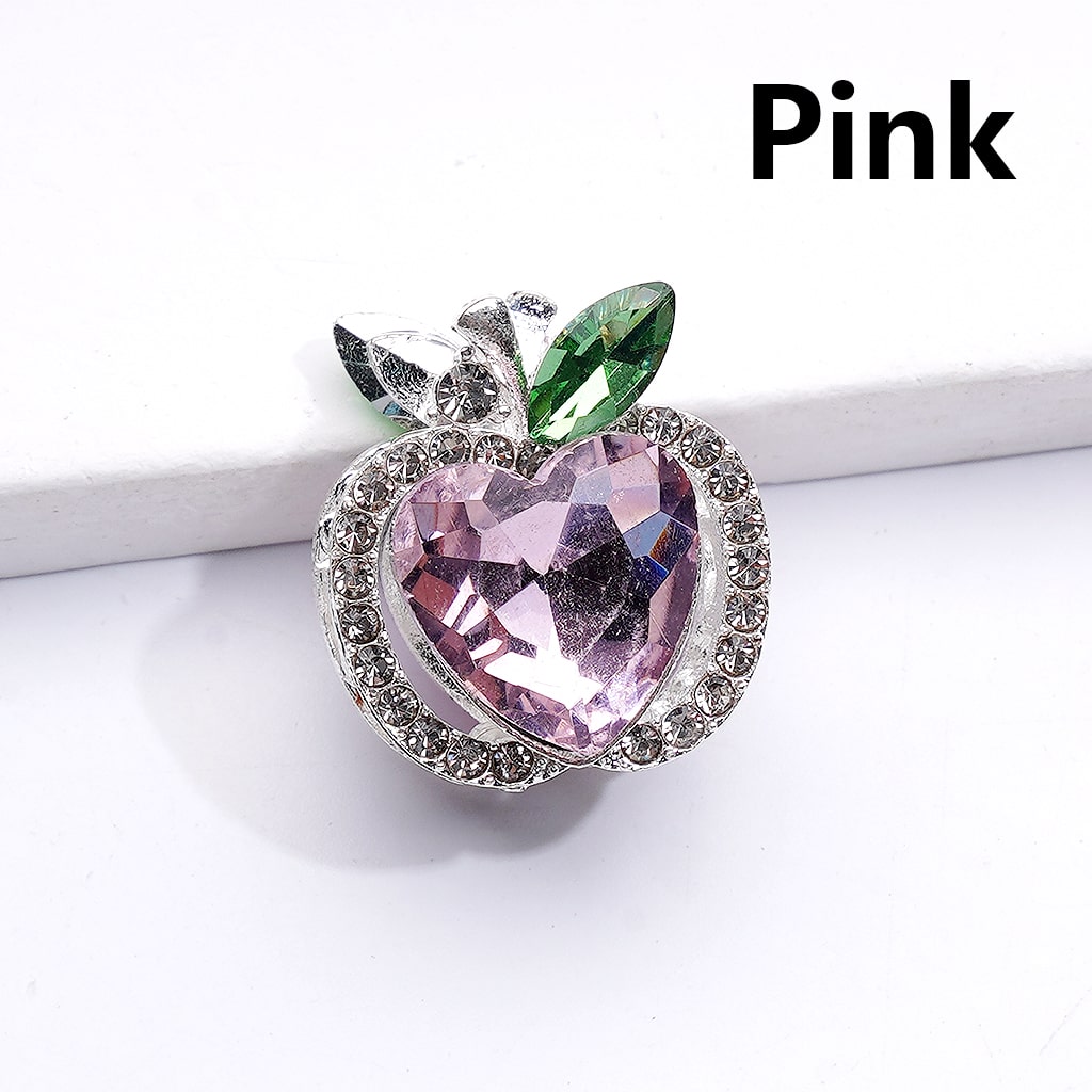 Fancy Silver Alloy Apple Beads with Large Shiny Hearts Clear Rhinestones, 20*18MM