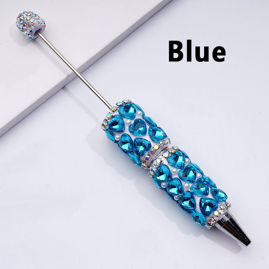 Beadable Clay Pen with Colorful Shiny Hearts White Pearls AB Rhinestones Chain
