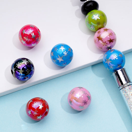 Shiny Glossy Stars Snow Flakes Flowers Multi-Color Around Acrylic Beads, Random Mix, 16MM