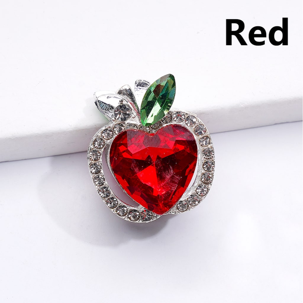 Fancy Silver Alloy Apple Beads with Large Shiny Hearts Clear Rhinestones, 20*18MM