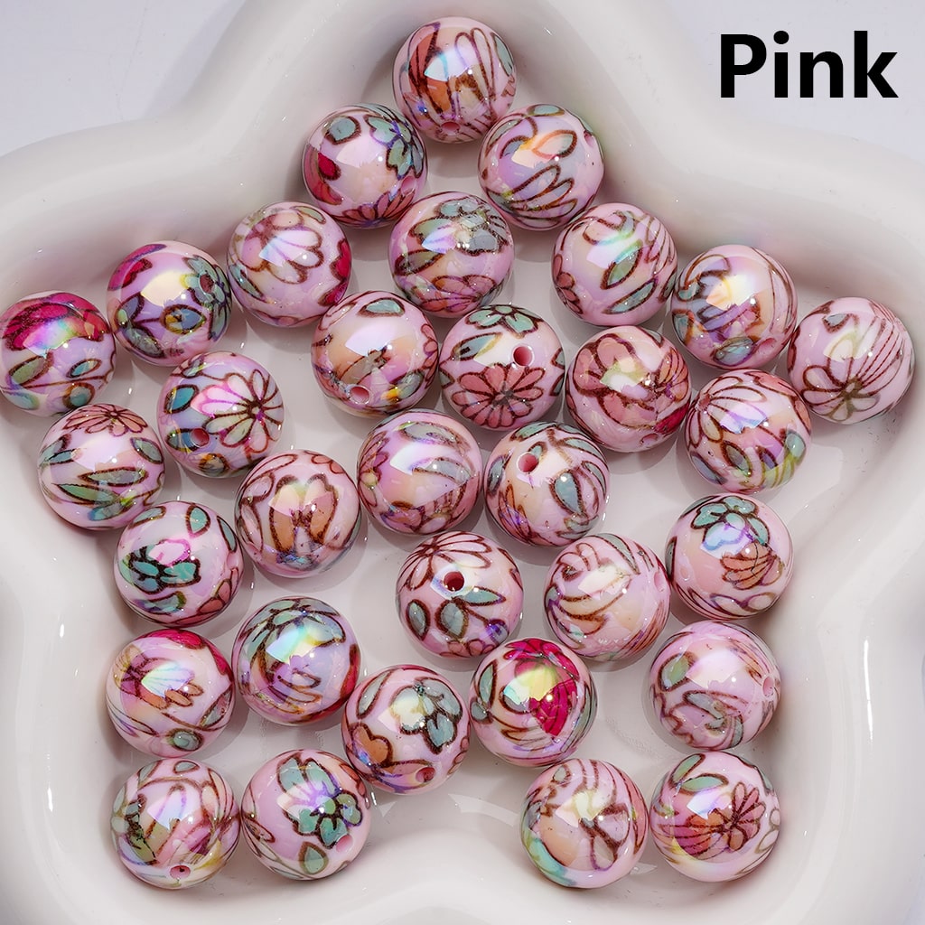 UV Coating Multi-Color Shiny Flowers Round Acrylic Beads, 16MM (Single Color is available for 200pcs(Whole bag))