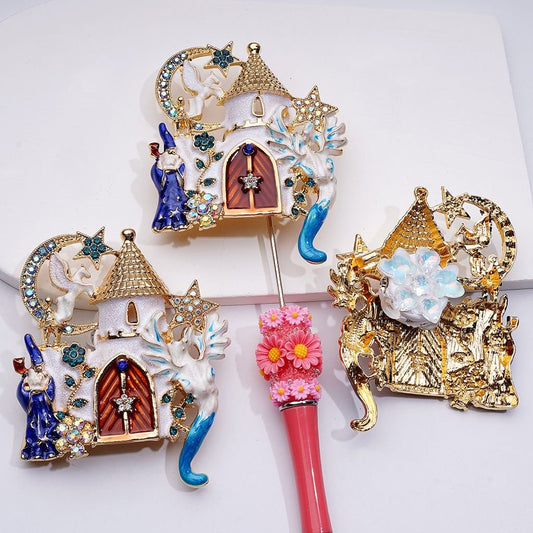 Exquisite Fancy Gold Alloy Castle with Colorful Shiny Rhinestones Cute Butterflies Hearts Snowflakes Clay Beads, Around 80*62MM