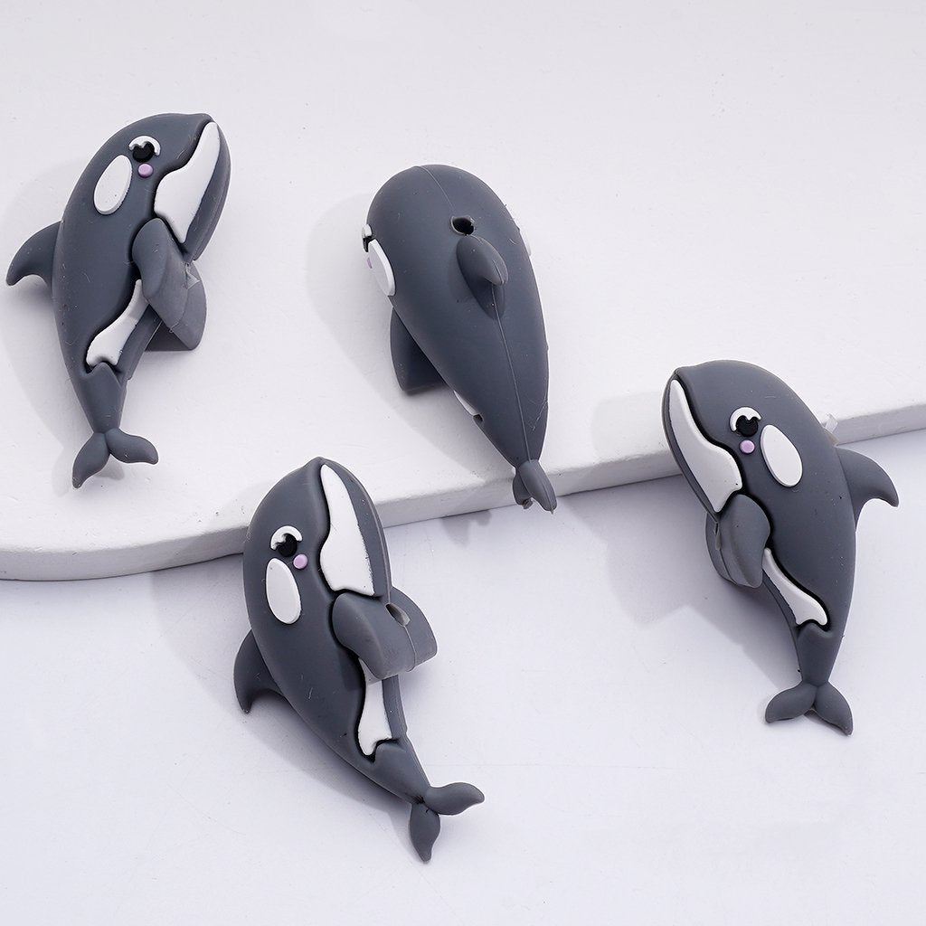 3D Multi-Color Cute Dolphins Silicone Focal Beads