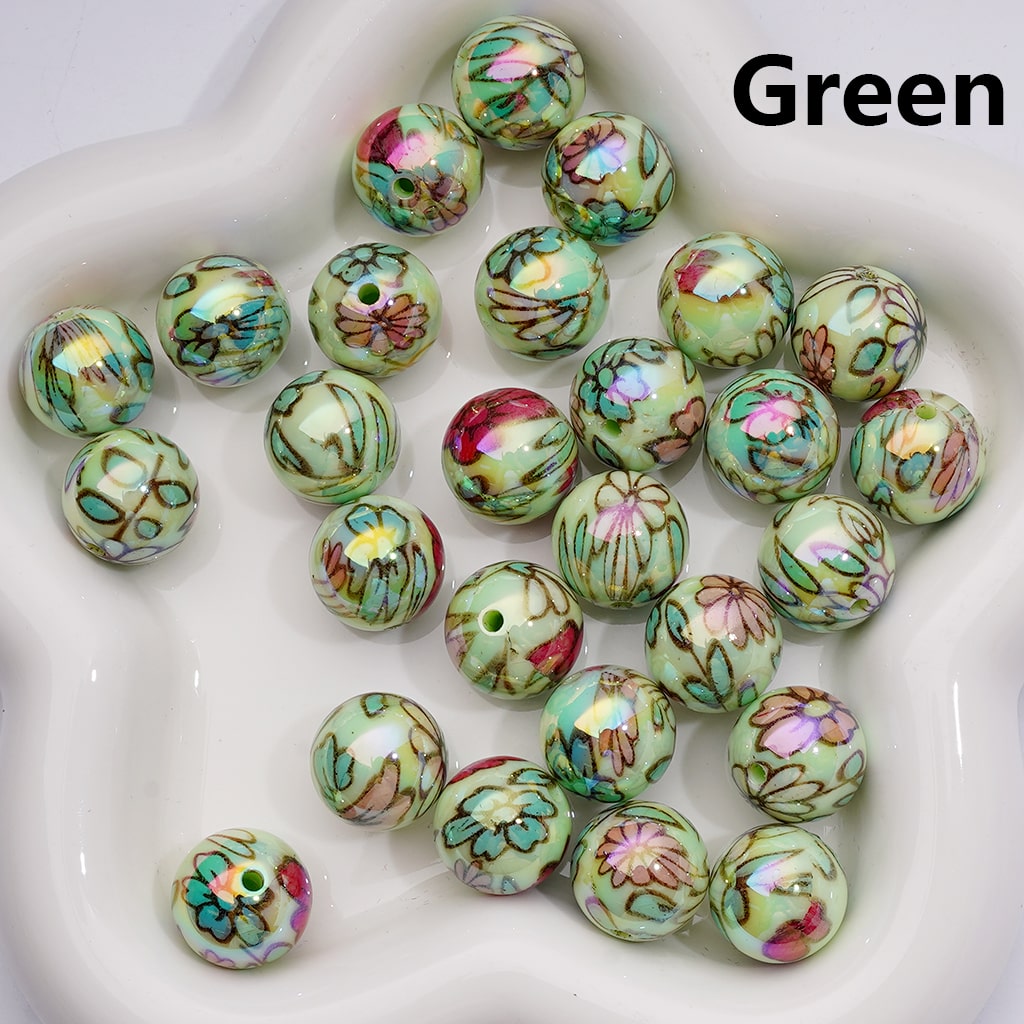 UV Coating Multi-Color Shiny Flowers Round Acrylic Beads, 16MM (Single Color is available for 200pcs(Whole bag))