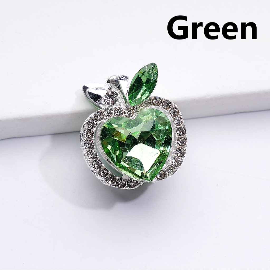 Fancy Silver Alloy Apple Beads with Large Shiny Hearts Clear Rhinestones, 20*18MM
