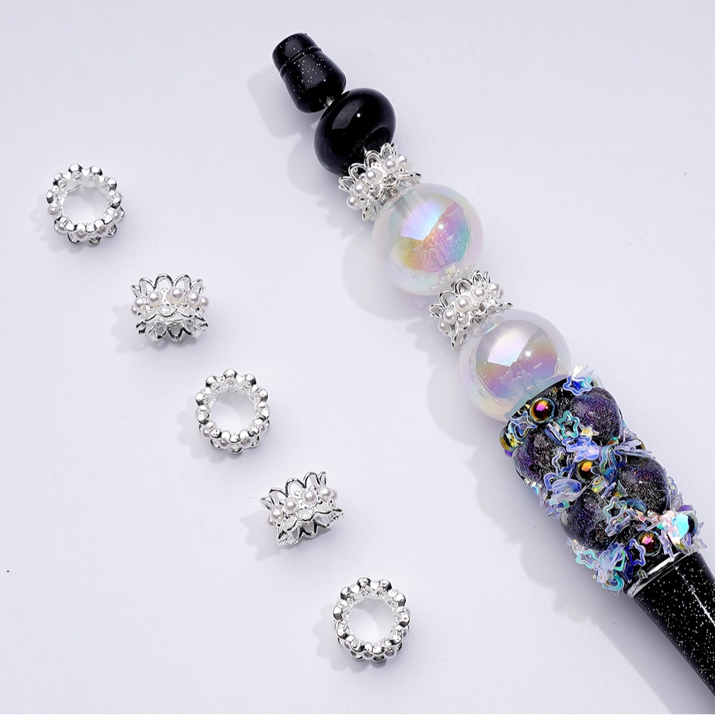 Delicate Cute Gold Silver Metal Spacer with White Pearls Chain, Around 10MM