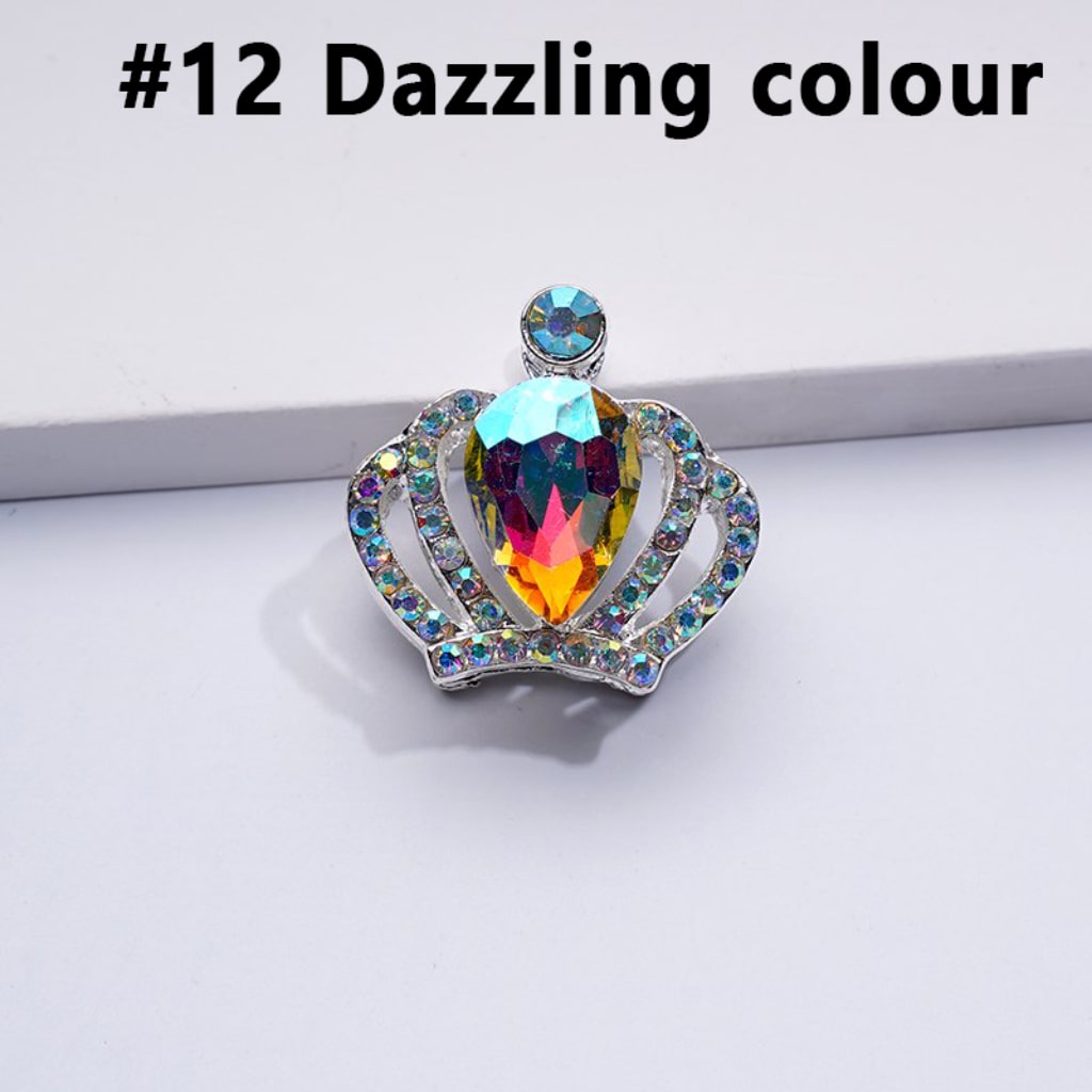 Bling Bling Silver Alloy Crown with Mini AB Rhinestones Colorful Water Drops Beads, Around 24*23MM